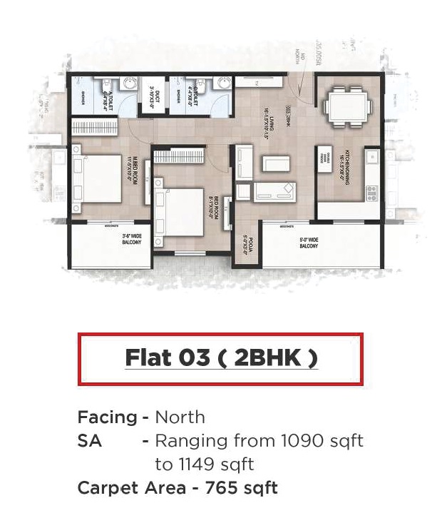 2 BHK 1090 Sq. Ft. Apartment in Shakthi Anitha Regency