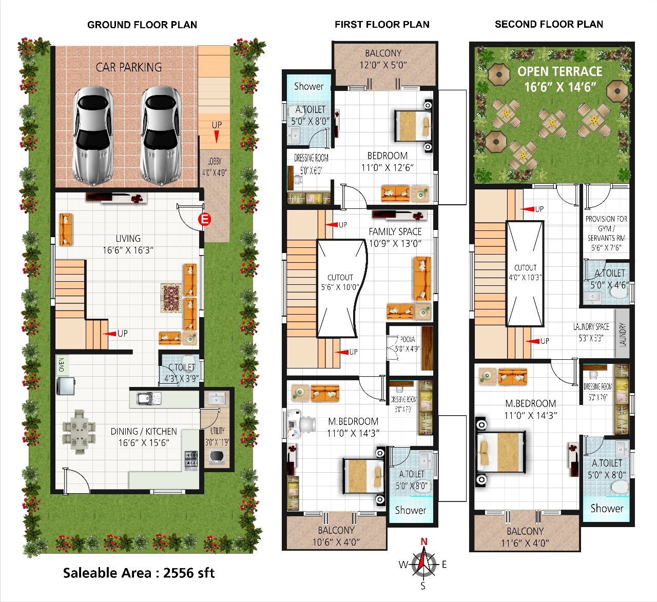 Floor plan of 3 BHK 2556 Sq. Ft. Villa in Shakti Springs, Bangalore
