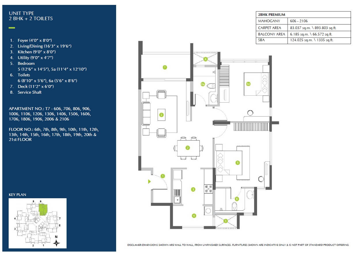 Floor plan of 2 BHK 1335 Sq. Ft. Apartment in Shapoorji Pallonji Park West Mahogany Tower, Bangalore