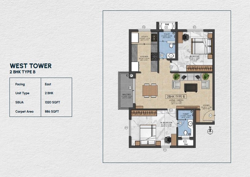 Floor plan of 2 BHK 1320 Sq. Ft. Apartment in Shilpa Rathna, Bangalore