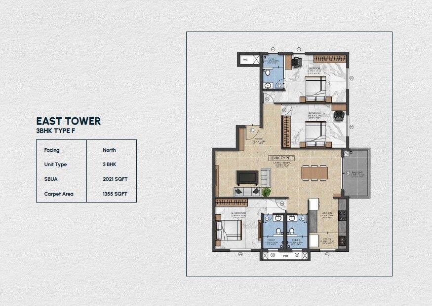 Floor plan of 3 BHK 2021 Sq. Ft. Apartment in Shilpa Rathna, Bangalore