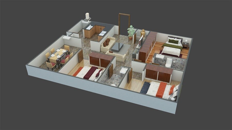 Floor plan of 3 BHK 2414 Sq. Ft. Apartment in Shravanee Sumo, Bangalore
