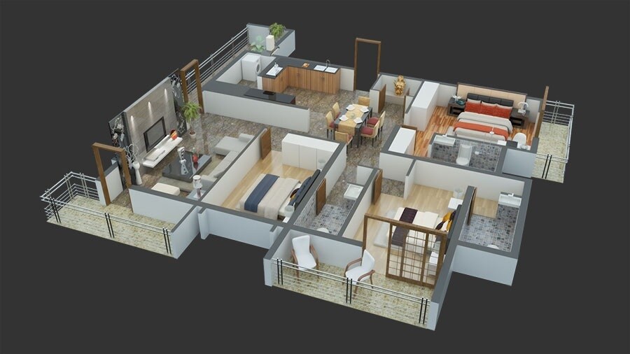 Floor plan of 3 BHK 2548 Sq. Ft. Apartment in Shravanee Sumo, Bangalore