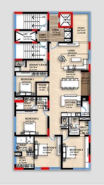 Floor plan of 4 BHK 4519 Sq. Ft. Apartment in Shravanee Vista Gardenia, Bangalore