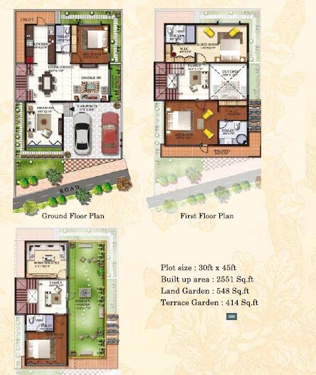 Floor plan of 4 BHK 2551 Sq. Ft. Villa in Shravanthi Oakridge, Bangalore