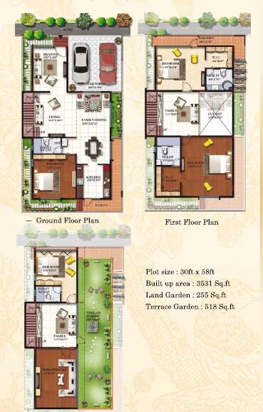 Floor plan of 4 BHK 3531 Sq. Ft. Villa in Shravanthi Oakridge, Bangalore