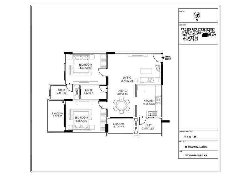 Floor plan of 2 BHK 1314 Sq. Ft. Apartment in Shravanthi Palladium, Bangalore
