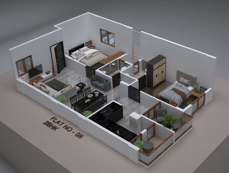 2 BHK 1001 Sq. Ft. Apartment