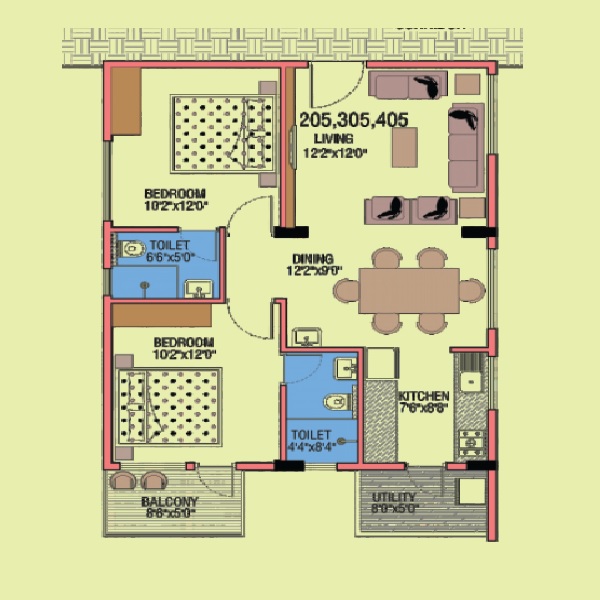 2 BHK 1015 Sq. Ft. Apartment in Shree Krishna E Golden Heights