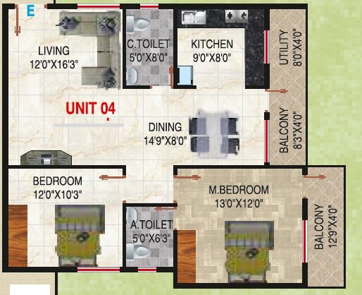 2 BHK 1040 Sq. Ft. Apartment