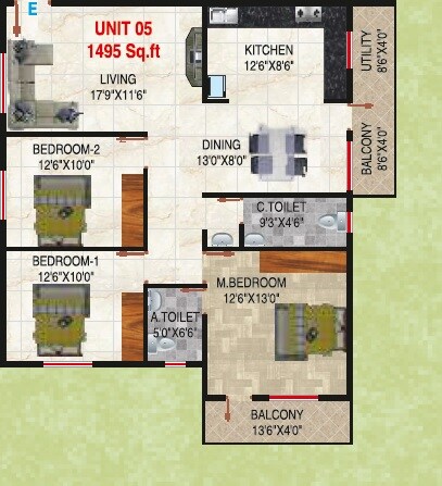 3 BHK 1495 Sq. Ft. Apartment