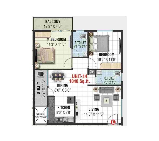 2 BHK 1040 Sq. Ft. Apartment