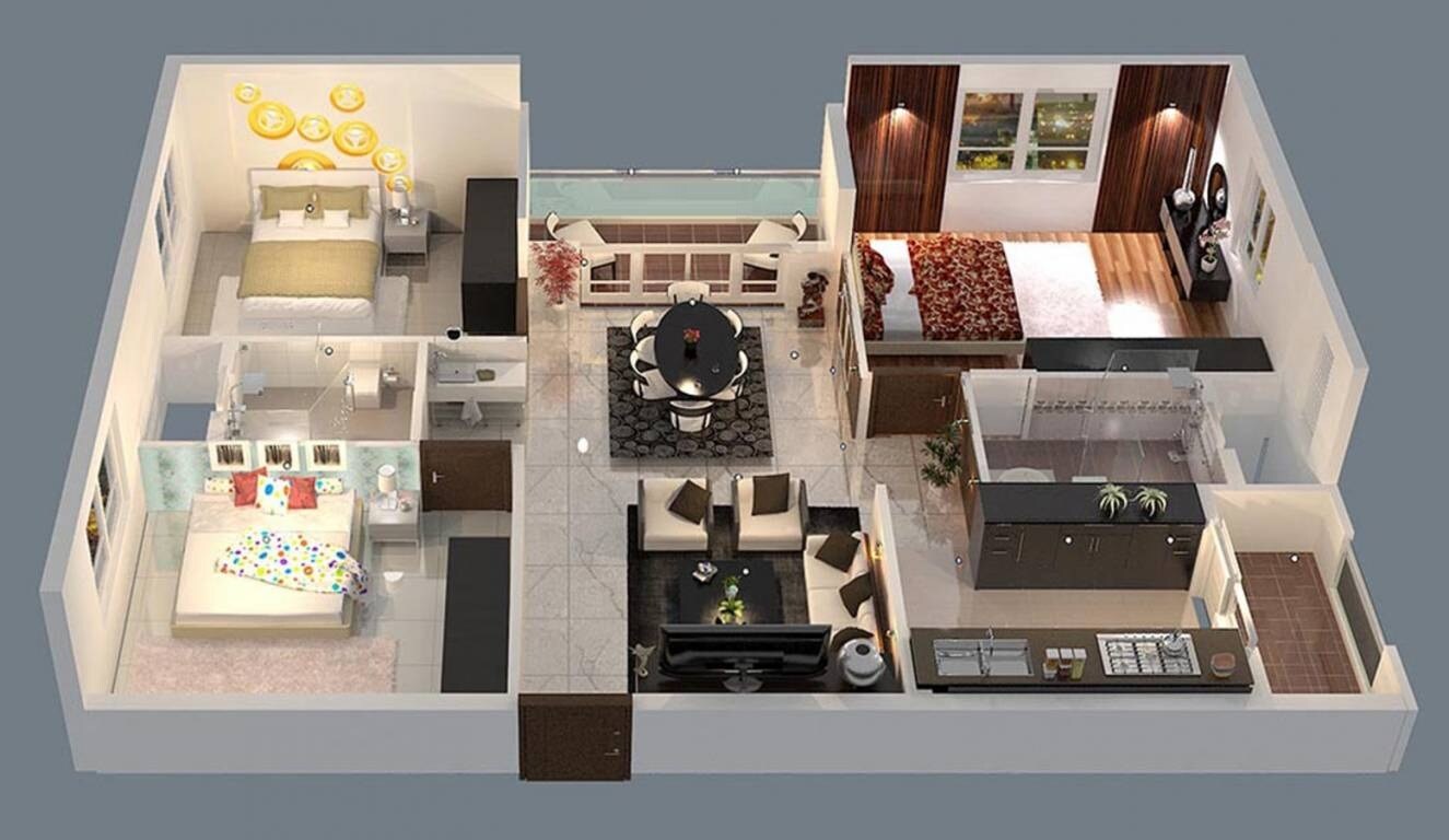 Floor plan of 3 BHK 1440 Sq. Ft. Apartment in Shri Aruna Trivik Windwalk, Bangalore