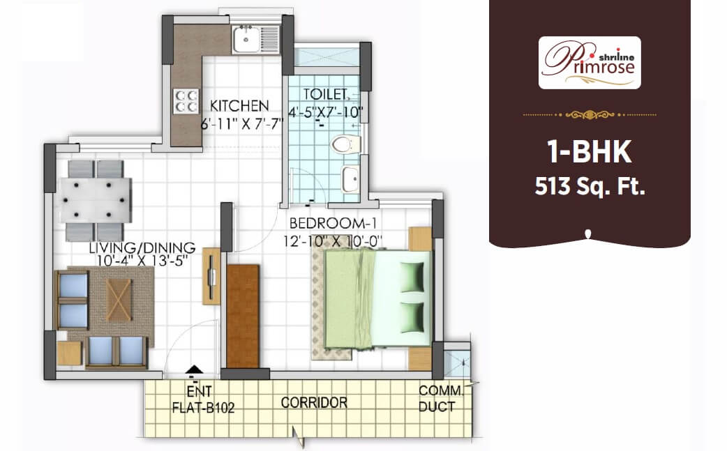 Floor plan of 1 BHK 513 Sq. Ft. Apartment in Shriline Avanti, Bangalore