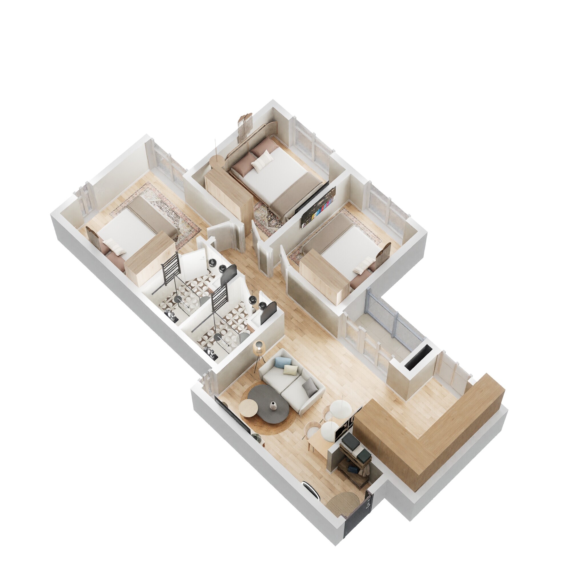 3 BHK 914 Sq. Ft. Apartment