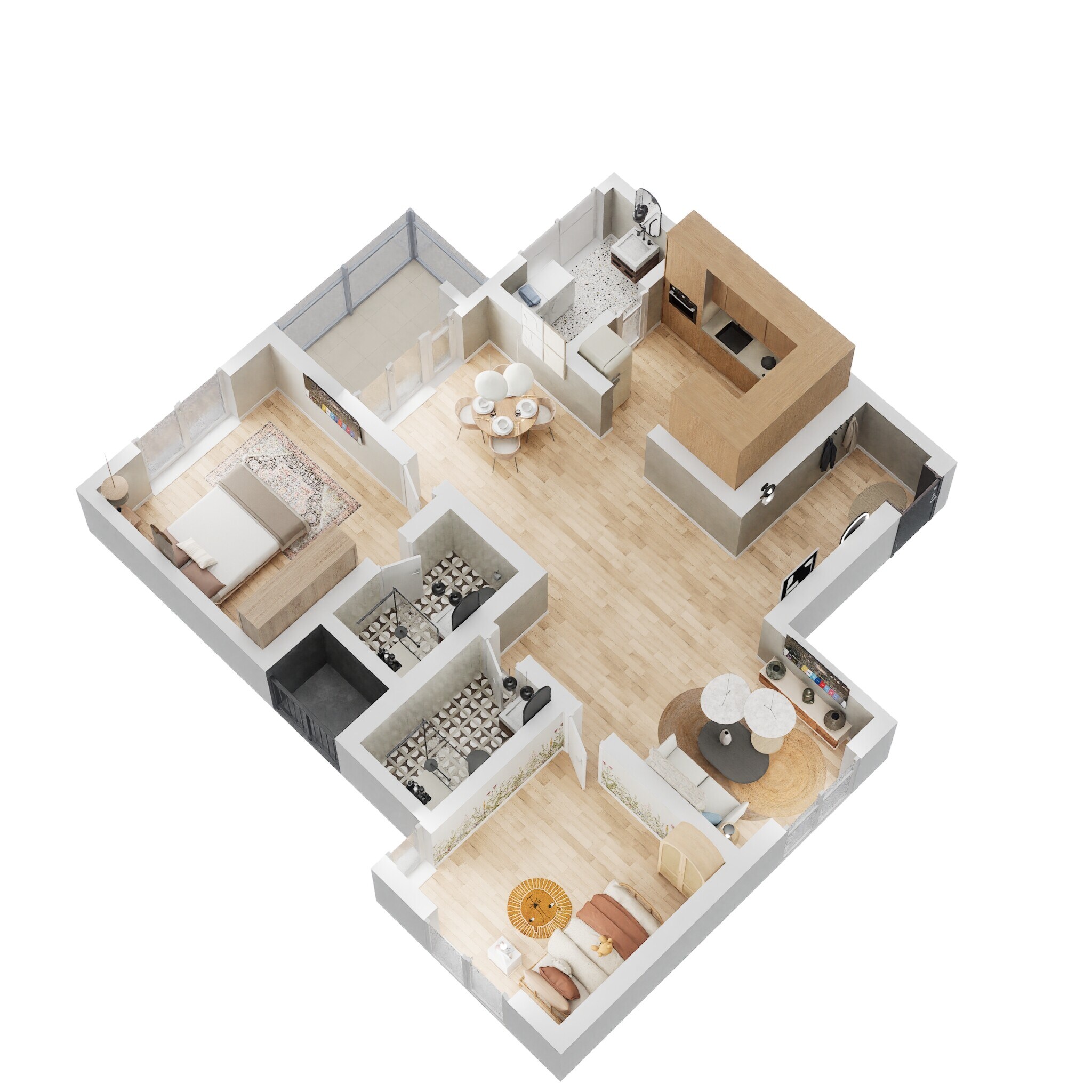Floor plan of 3 BHK 865 Sq. Ft. Apartment in Shriram Blue, Bangalore