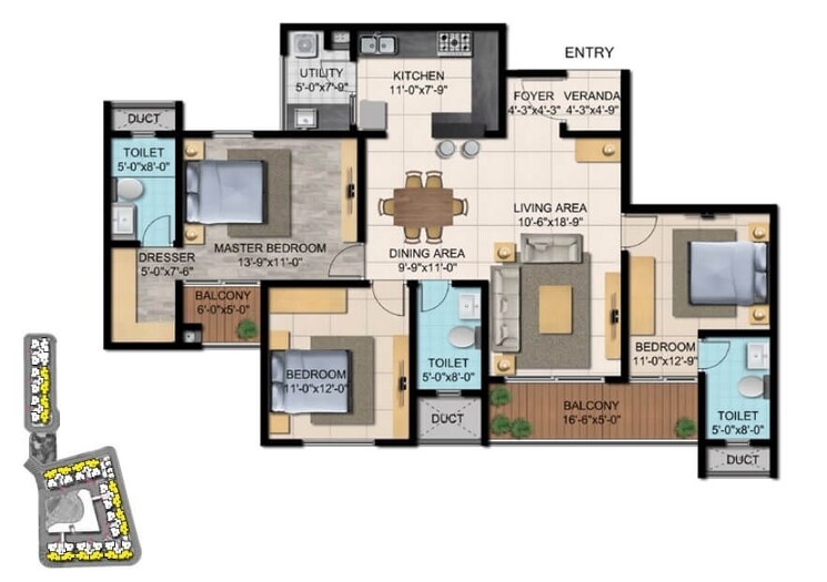 Other, shriram-blue 3 Bedroom 1505 Sq.Ft. Apartment In Kr Puram Bangalore 8648311