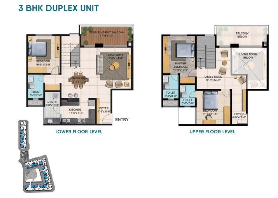 Floor plan of 3 BHK 1586 Sq. Ft. Apartment in Shriram Blue, Bangalore