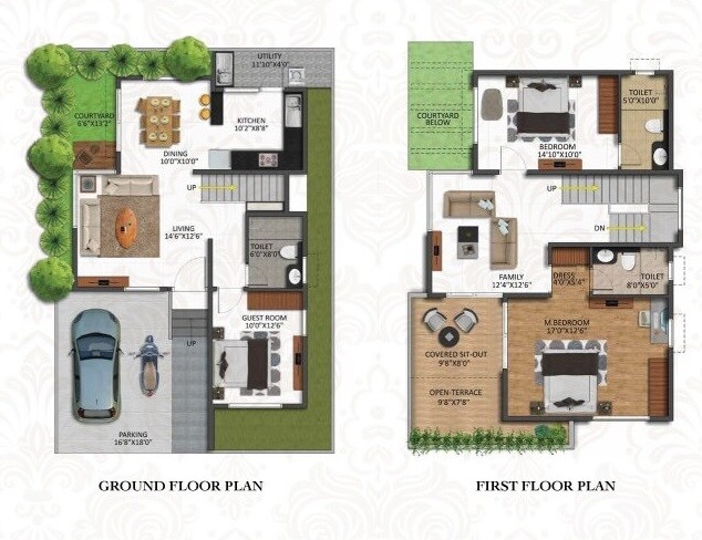 Floor plan of 3 BHK 1850 Sq. Ft. Villa in Shriram Chirping Grove, Bangalore