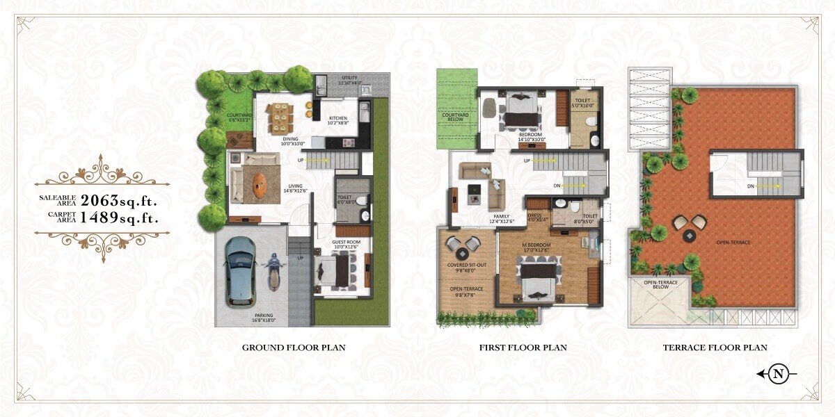 Floor plan of 3 BHK 2063 Sq. Ft. Villa in Shriram Chirping Grove, Bangalore