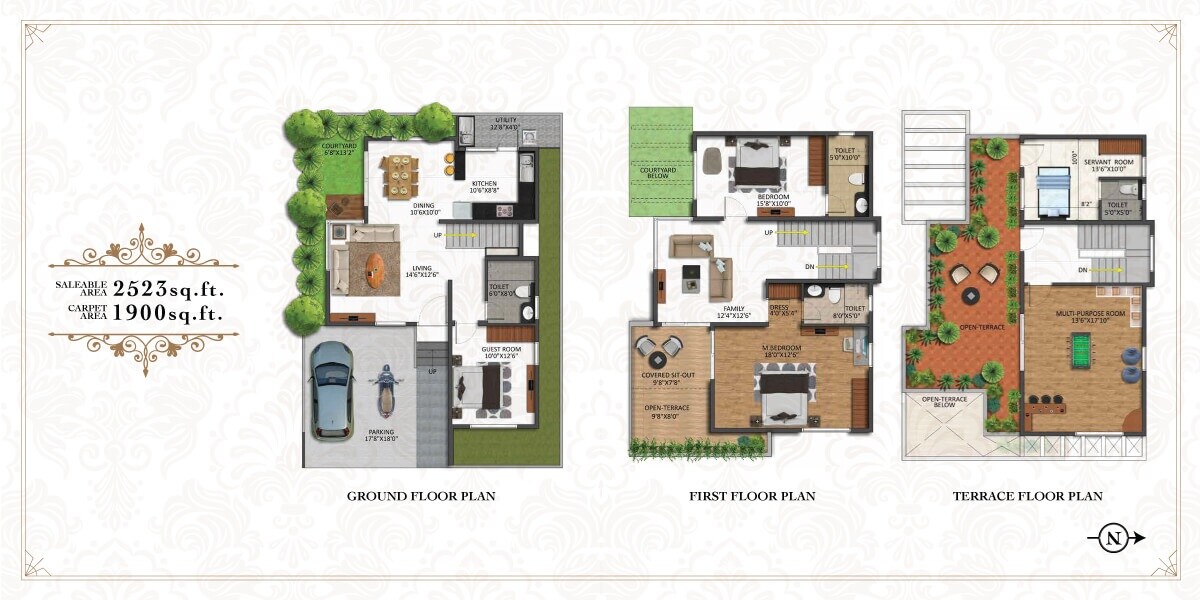 Floor plan of 4 BHK 2523 Sq. Ft. Villa in Shriram Chirping Grove, Bangalore