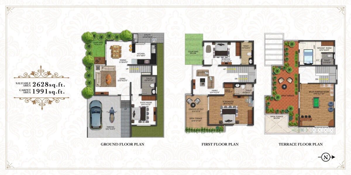 Floor plan of 4 BHK 2628 Sq. Ft. Villa in Shriram Chirping Grove, Bangalore