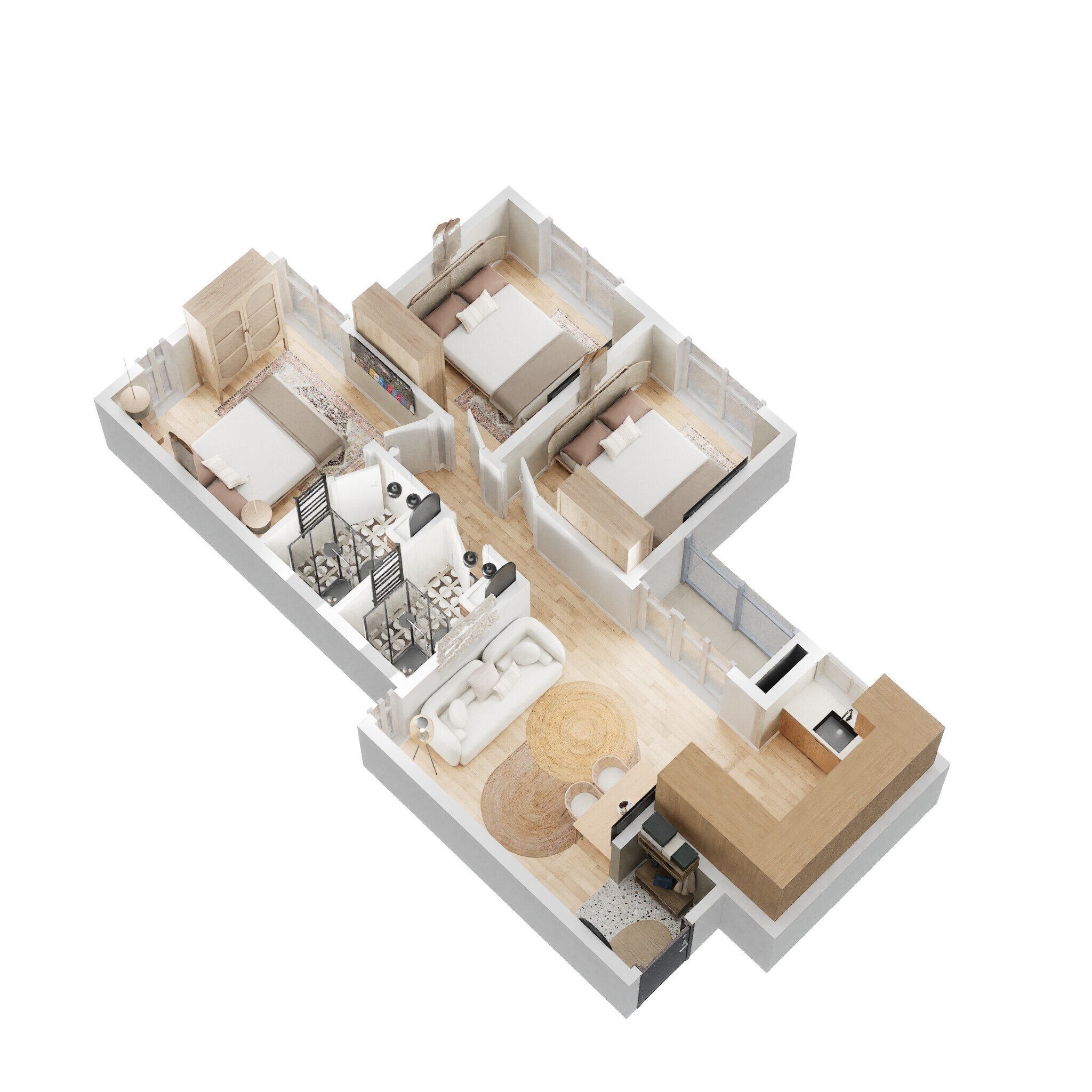 Floor plan of 3 BHK 914 Sq. Ft. Apartment in Shriram Codename Dil Chahta Hai Dobara, Bangalore
