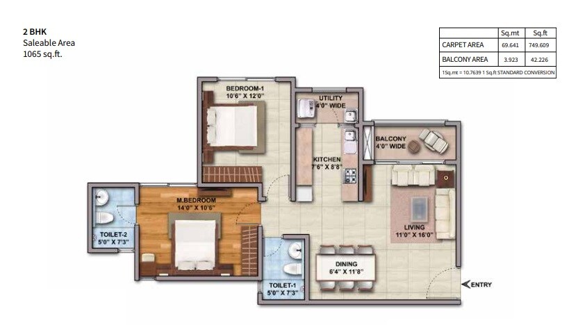  2 BHK Apartment at Shriram Greenfield, Budigere – for Rent