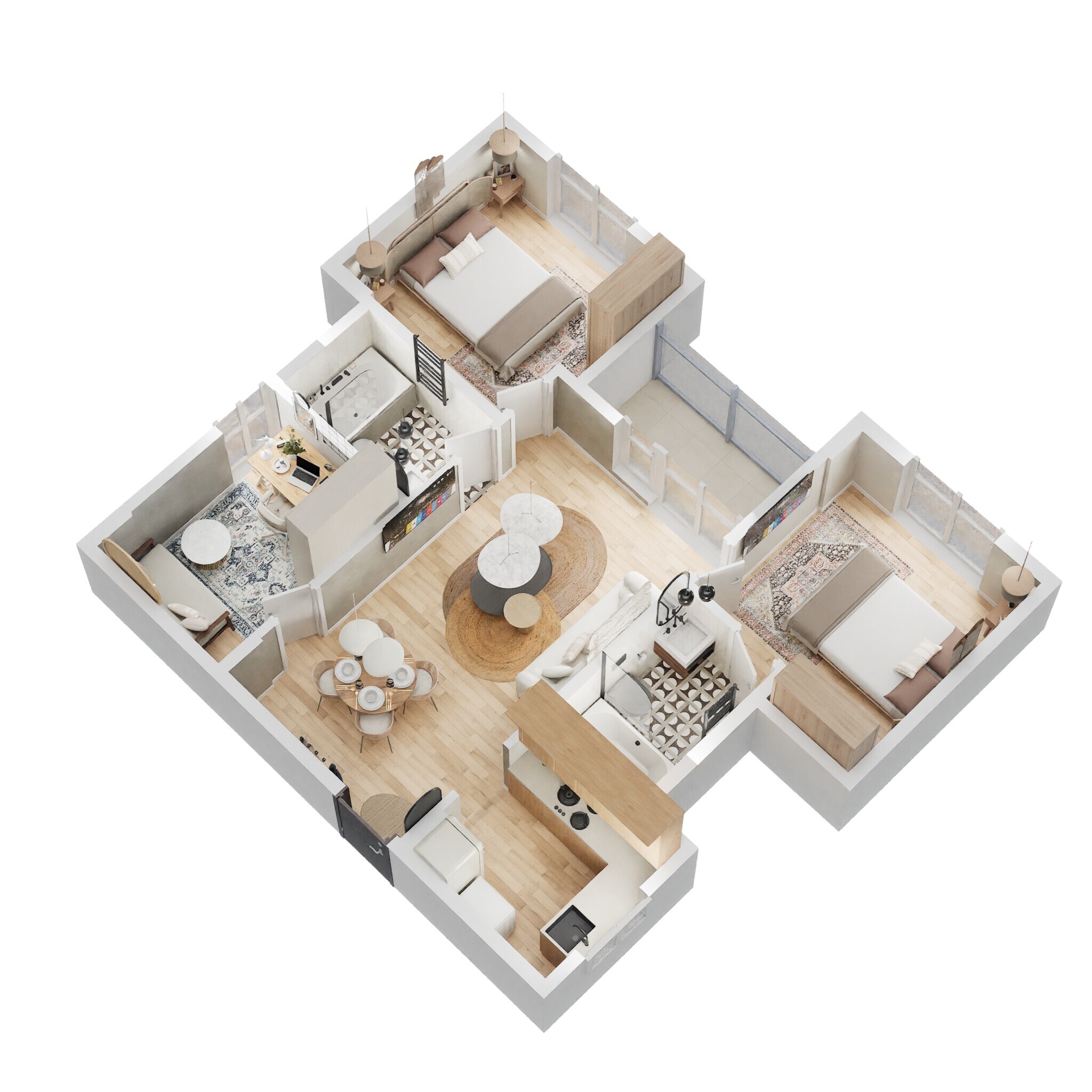 Floor plan of 3 BHK Apartment - 999 sq. ft. in Shriram Liberty Square, Bangalore