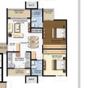 Floor plan of 2 BHK 1100 Sq. Ft. Apartment in Shriram Luxor, Bangalore