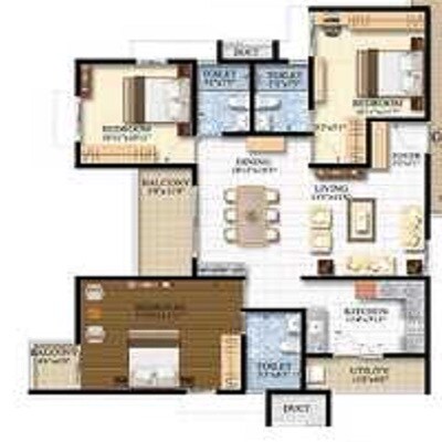 Floor plan of 3 BHK 1500 Sq. Ft. Apartment in Shriram Luxor, Bangalore