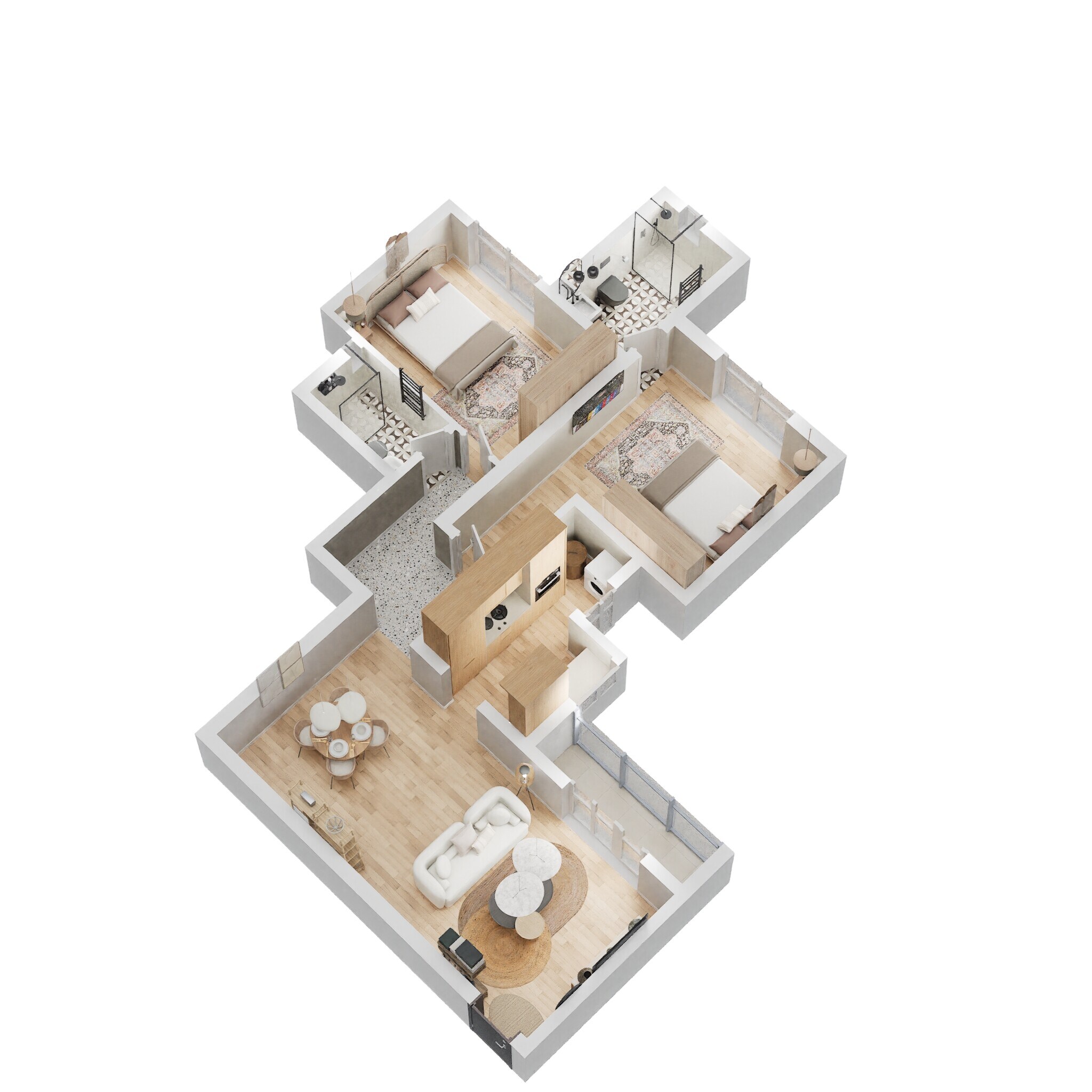 Floor plan of 2 BHK 1305 Sq. Ft. Apartment in Shriram Mystique, Bangalore