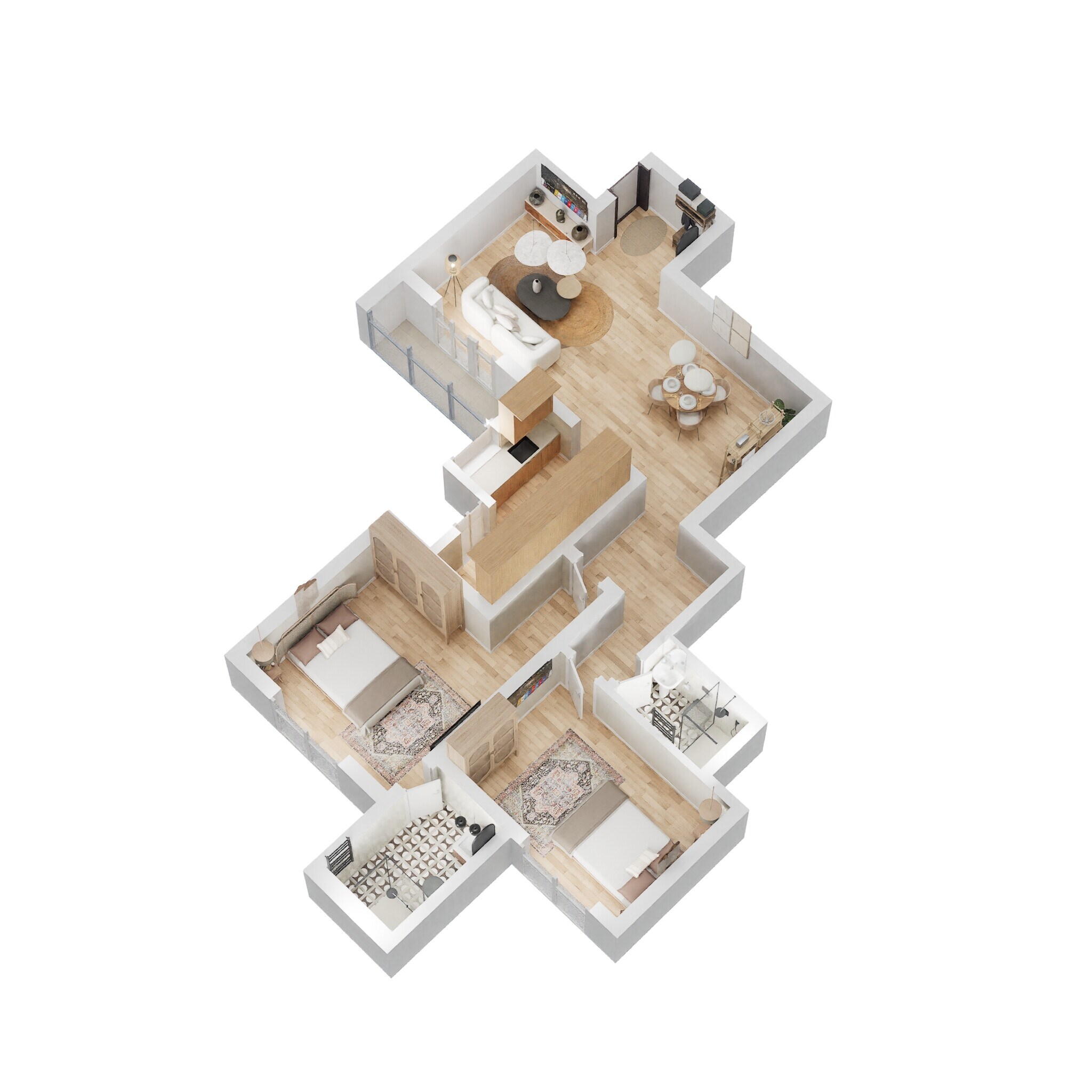 Floor plan of 2 BHK 1345 Sq. Ft. Apartment in Shriram Mystique, Bangalore
