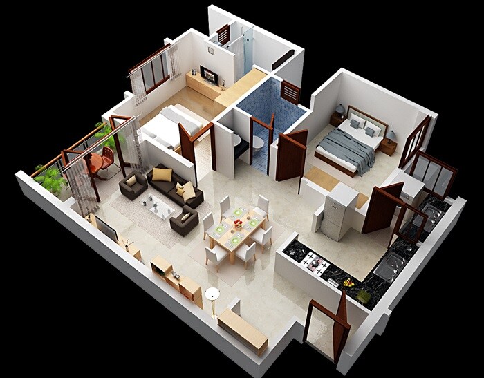 Floor plan of 2 BHK 827 Sq. Ft. Apartment in Shriram Sameeksha, Bangalore