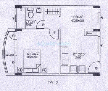Floor plan of 1 BHK 1216 Sq. Ft. Apartment in Shriram Samruddhi, Bangalore