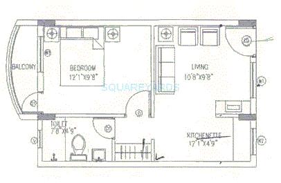 Floor plan of 1 BHK 726 Sq. Ft. Apartment in Shriram Samruddhi, Bangalore