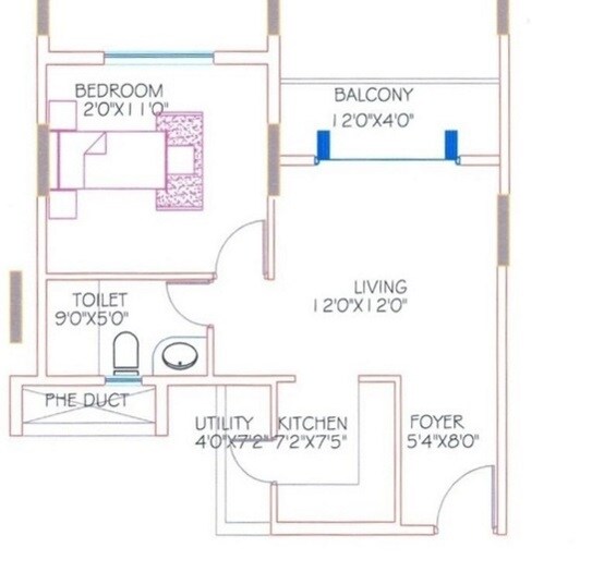 Floor plan of 1 BHK 640 Sq. Ft. Apartment in Shriram Signia, Bangalore