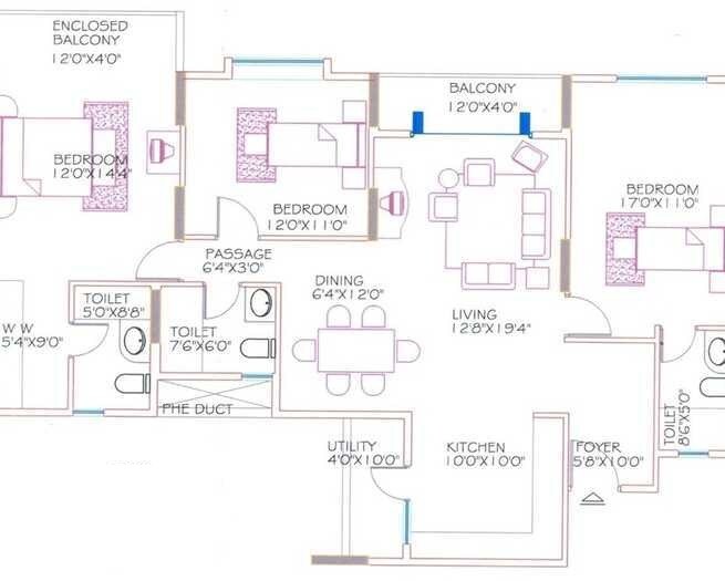 Floor plan of 2 BHK 1710 Sq. Ft. Apartment in Shriram Signia, Bangalore