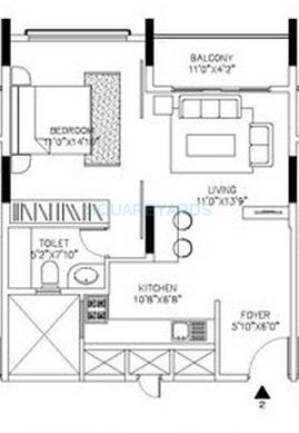 Floor plan of 1 BHK 695 Sq. Ft. Apartment in Shriram Signiaa, Bangalore