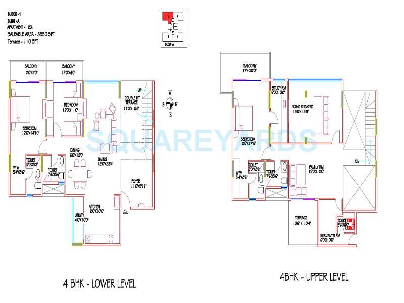Floor plan of 4 BHK 3550 Sq. Ft. Apartment in Shriram Signiaa, Bangalore