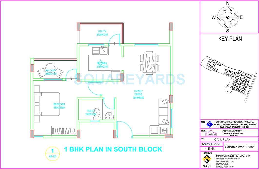 1 BHK 765 Sq. Ft. Apartment in Shriram Smrithi