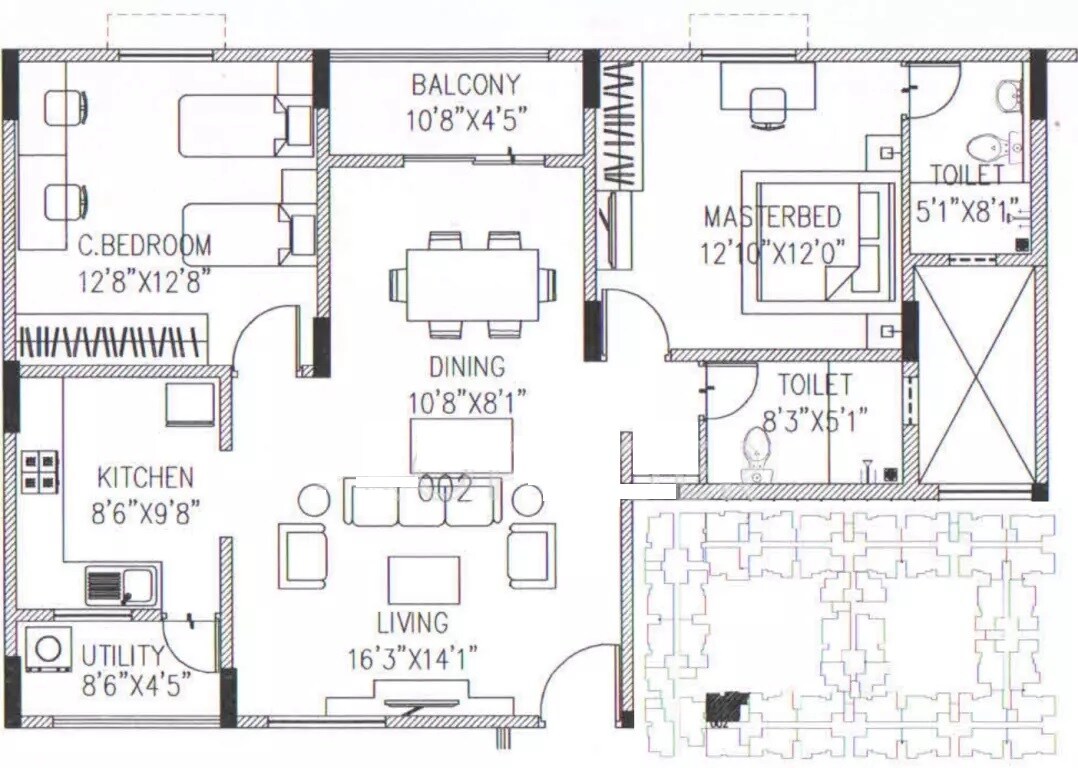 Floor plan of 2 BHK 1230 Sq. Ft. Apartment in Shriram Smrithi, Bangalore