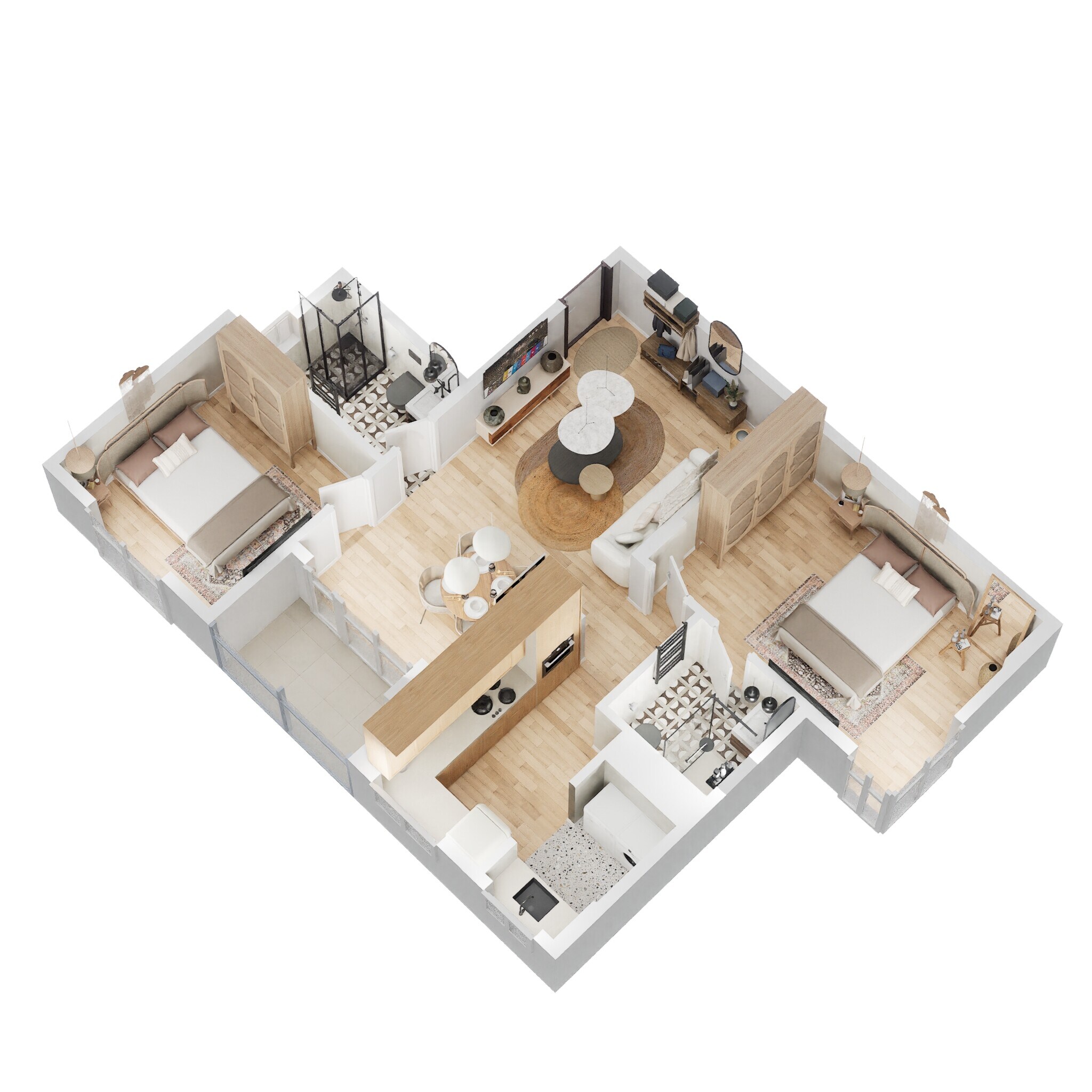 Floor plan of 2 BHK 1045 Sq. Ft. Apartment in Shriram Solitaire, Bangalore