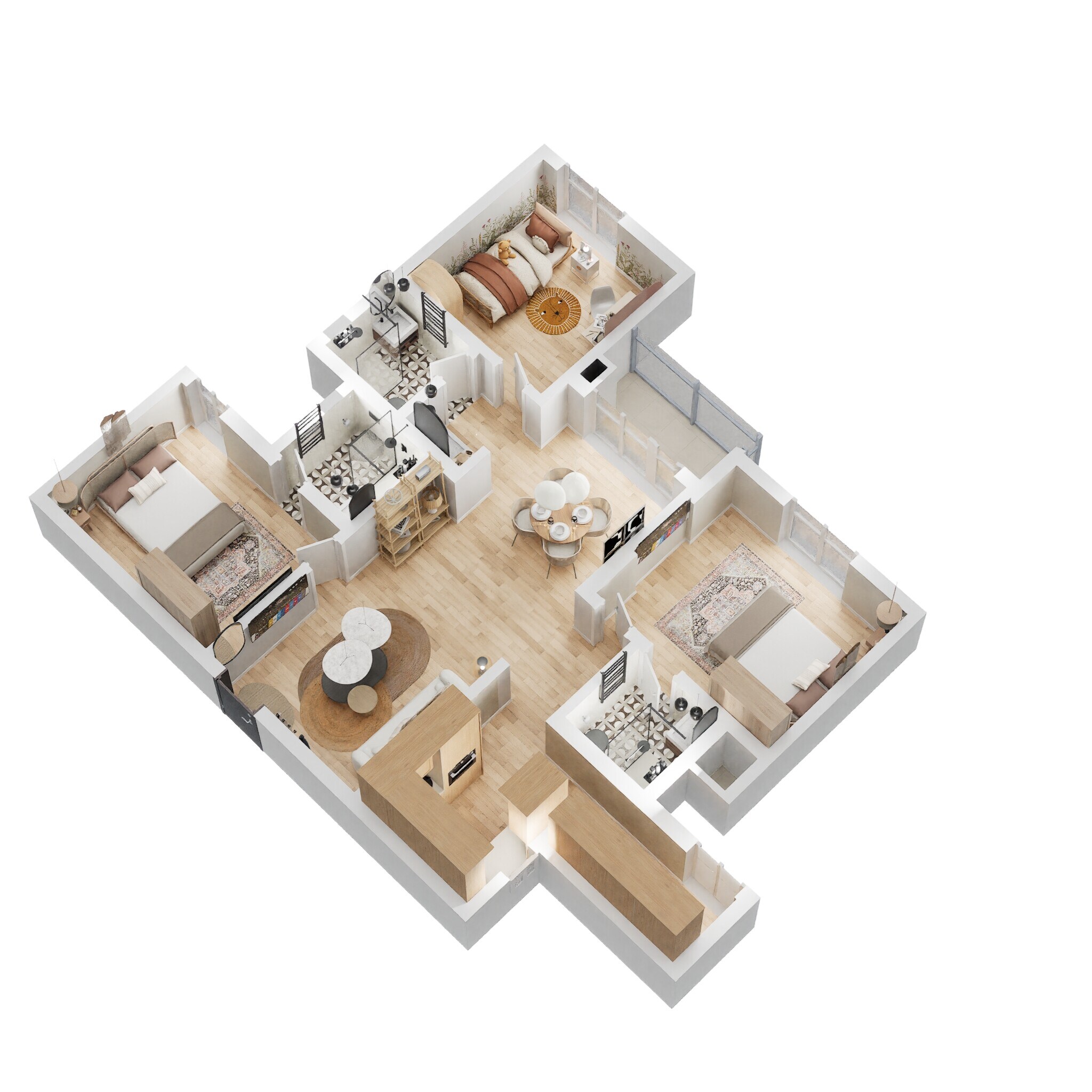 Floor plan of 3 BHK 1445 Sq. Ft. Apartment in Shriram Solitaire, Bangalore