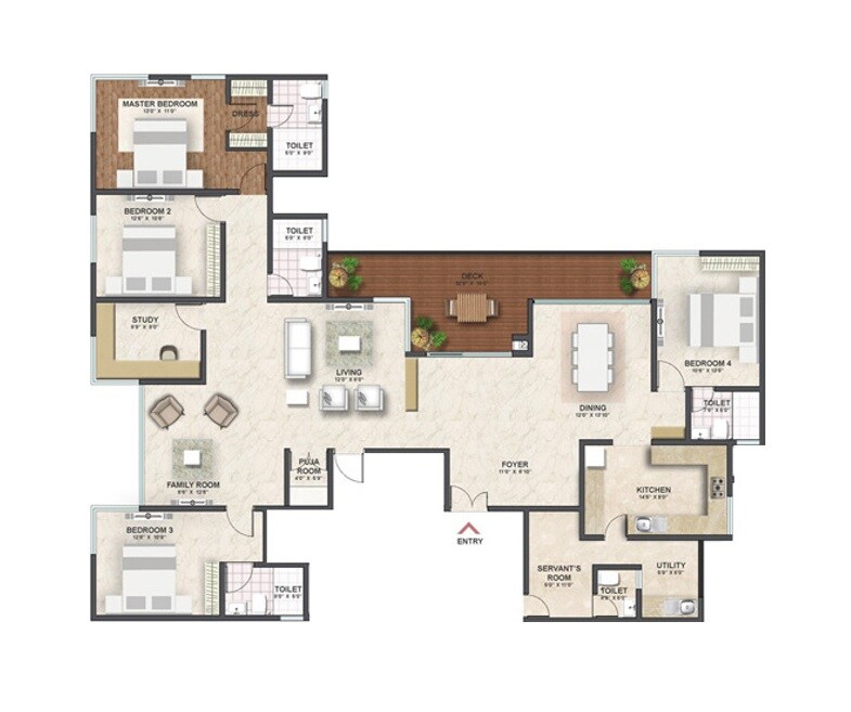 Floor plan of 4 BHK 3235 Sq. Ft. Apartment in Shriram Southern Crest, Bangalore