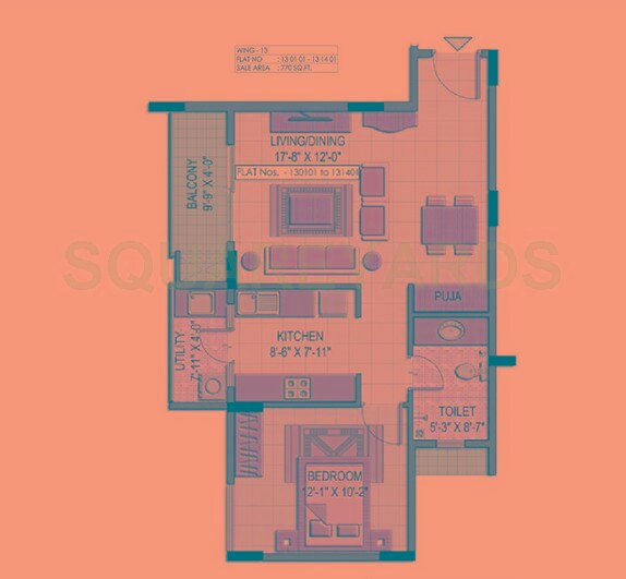Floor plan of 1 BHK 755 Sq. Ft. Apartment in Shriram Summitt, Bangalore