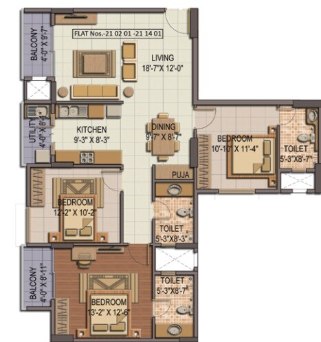 Floor plan of 3 BHK 1640 Sq. Ft. Apartment in Shriram Summitt, Bangalore