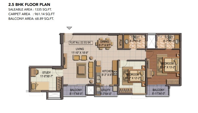 Floor plan of 2 BHK 1335 Sq. Ft. Apartment in Shriram Summitt, Bangalore