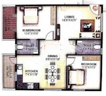 2 BHK 1010 Sq. Ft. Apartment in Shrivenns Gokulam