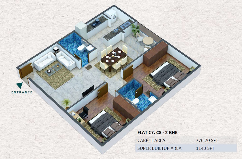 2 BHK 1143 Sq. Ft. Apartment in Shubankara Innovative Palacia
